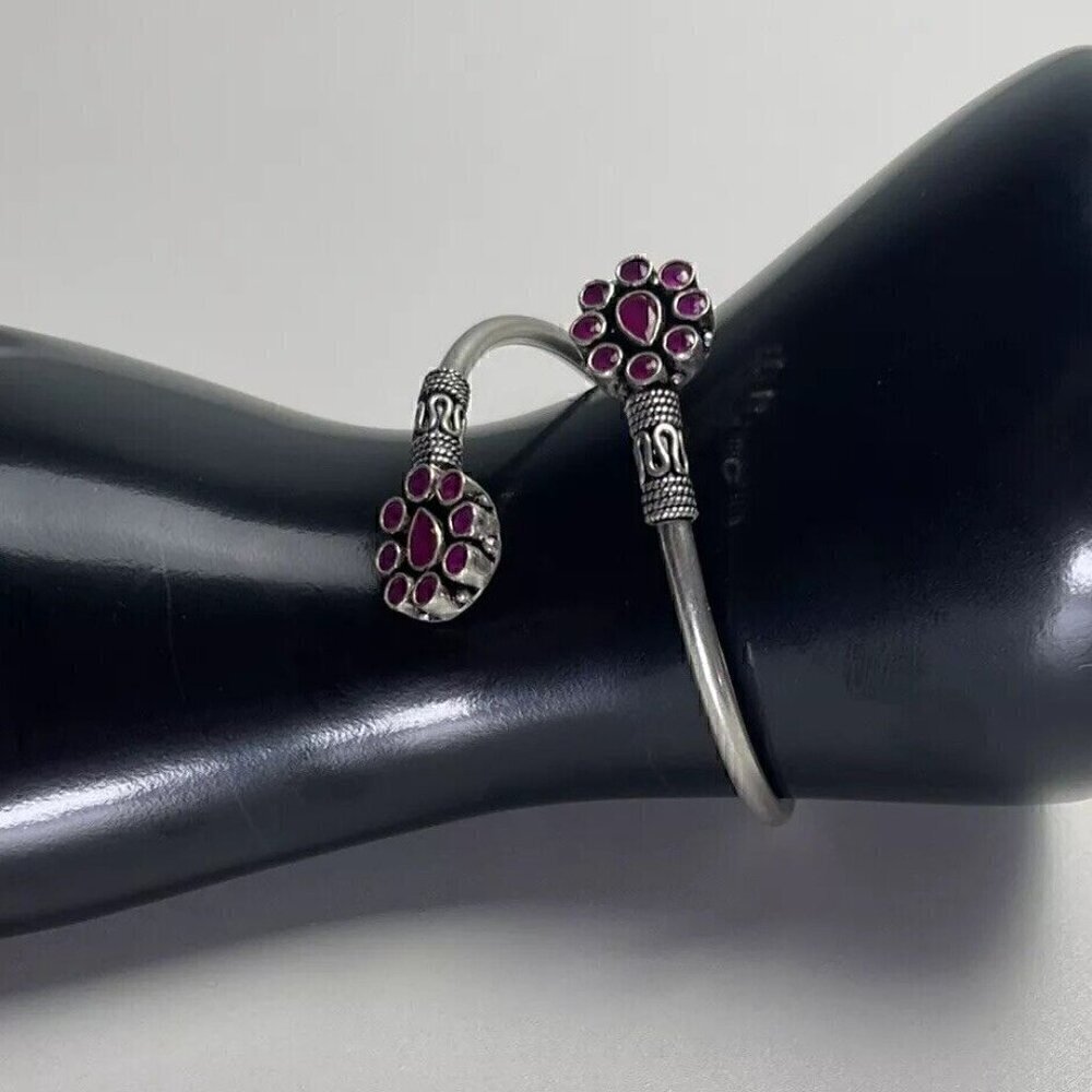NATIVE AMERICAN 925 STERLING SILVER Navajo Stamped BRACELET Pink/Ruby - Picture 2 of 10